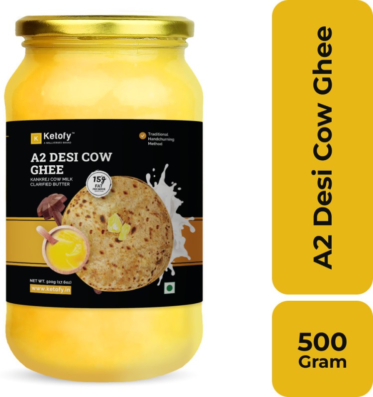 Ketofy A2 Cow Ghee | Contains Beta-Casein Protein | Nourishing | Pure & Authentic Ghee Mason Jar(500 G)