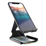 Elv Universal Mobile Phone Tabletop Stand Holder Mount With Inbuilt Cable Organiser And Card Holder – Black