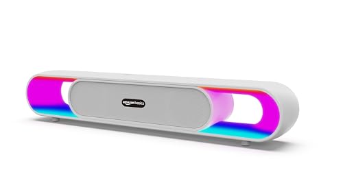 Amazon Basics Sb18R 18W Bluetooth Soundbar With 2000 Mah Battery | 2X Bass | Up To 8 Hrs Of Playback | Rgb Led Lights | Bluetooth 5.3, Aux & Usb Connectivity (White)