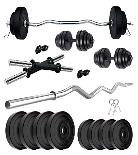 Kore Pvc 20 Kg Home Gym Set With One 3 Ft Curl Rod And One Pair Dumbbell Rods, Multicolour