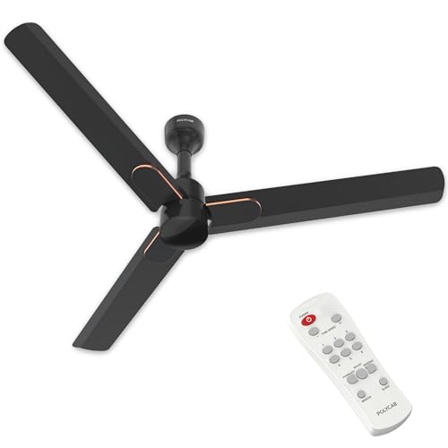 Polycab Wizzy Neo Dlx 1200Mm 5-Star Bldc,Remote Ceiling Fan For Home| Free Installation| 55% Energy Saving, High Air Delivery, 7 Speed Setting, Reversible & Timer| 3-Yr Warranty【Galaxy Black】