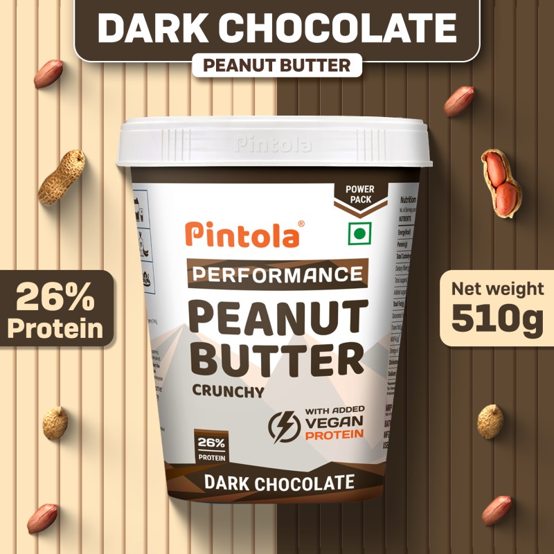 Pintola Dark Chocolate Performance Series Peanut Butter (Crunchy) | Vegan Protein(510 G)