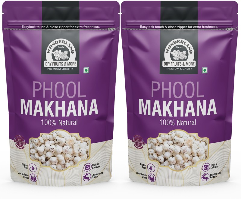 Wonderland Foods Phool Makhana Healthy Snacks | Rich Calcium Phool Makhana(200 G, Pack Of 2)