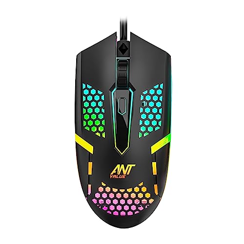 Ant Value Gm1103 Gaming Mouse, Usb Optical Computer Mice With Rgb Backlit, 4 Adjustable Dpi Up To 3600, Ergonomic Gamer Laptop Pc Mouse For Windows 7/8/10/Xp Vista Linux -Black