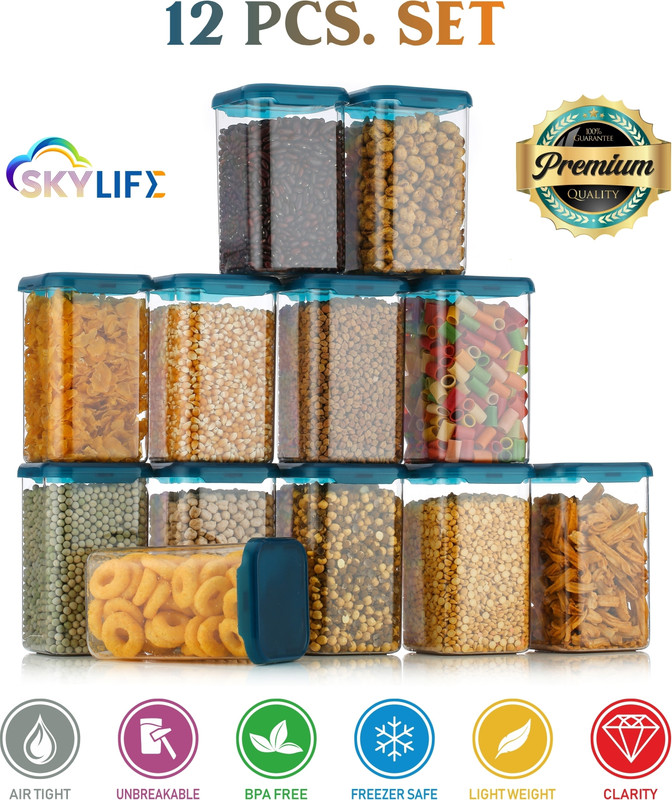 Skylife Plastic Grocery Container  – 1200 Ml(Pack Of 12, Blue)