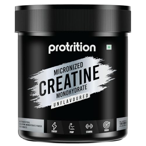 Protrition Micronized Creatine Monohydrate Powder | Unflavoured – 100G (Servings)| 3G Of 100% Creatine Monohydrate Per Serve | Pre-Workout Supplement For Athletic Performance, Power & Strength