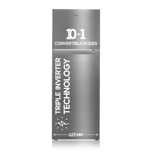 Haier 328 L, 3 Star, Convertible 10-In-1, Triple Inverter & Dual Fan Motor Technology, Frost Free Double Door Refrigerator (Hef-333Ts-P, Inox Steel)