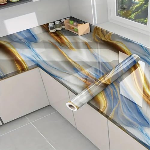 Wallpaper Golden Shade Walls Sticker Waterproof,Oil Proof & Heat Resistant Kitchen Wall Tiles Stickers Wall Paper For Home,Living Room,Bedroom,Bathroom,Hotel,Pan&Shop Caounter,Pvc (1, New Ocean Gold)