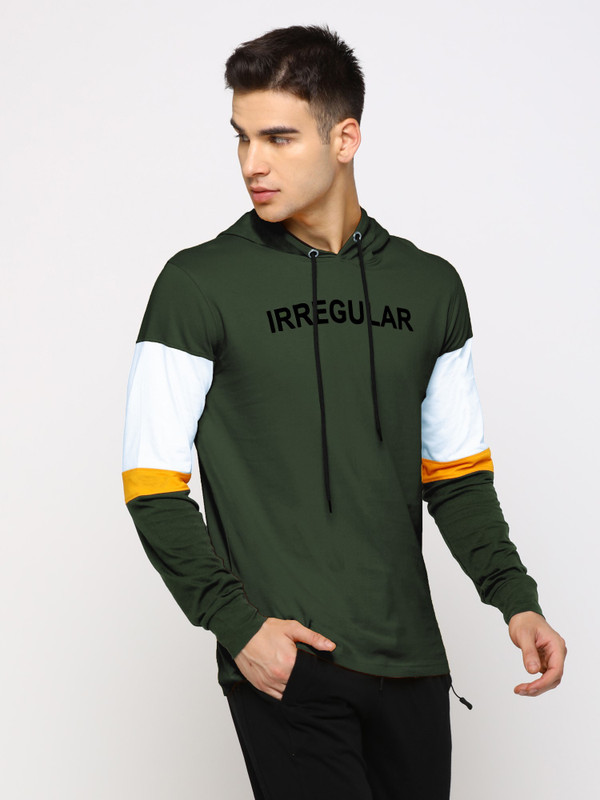Jump Cuts Printed Men Hooded Neck Green, White T-Shirt