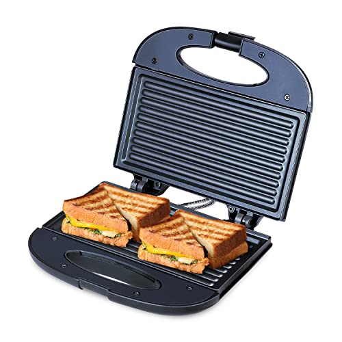 Bajaj New Swx 400 2-Slice Sandwich Grill Toaster | Non-Stick Coating Plates | Buckle Clip Handle | 2 Years Warranty 【Black】