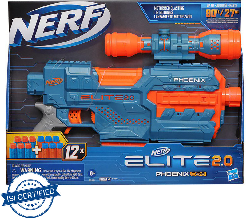 Nerf Elite 2.0 Phoenix Cs-6 Motorized Blaster,6-Dart Clip,Scope,Incl. 12 Darts,For 8+ Guns & Darts(Multicolor)