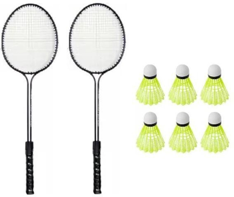 Monika Sports 2 Double Shaft Racquet With 6 Pc Nylon Shuttle Badminton Kit