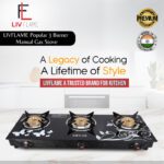 Livflame Popular Cute Blkd Toughened Glass Gas Stove(Manual,Black) Glass Manual Gas Stove(3 Burners)