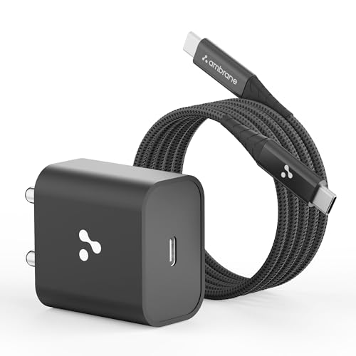 Ambrane 20W Type C Mobile Charger Adapter, Fast Charging For Android, Iphone 16/15/14/13/12/11/X (Pro,/Plus/Max Series), Samsung, Google Pixel & Oppo,Vivo Other Type C Enabled Devices, (M20,Black)