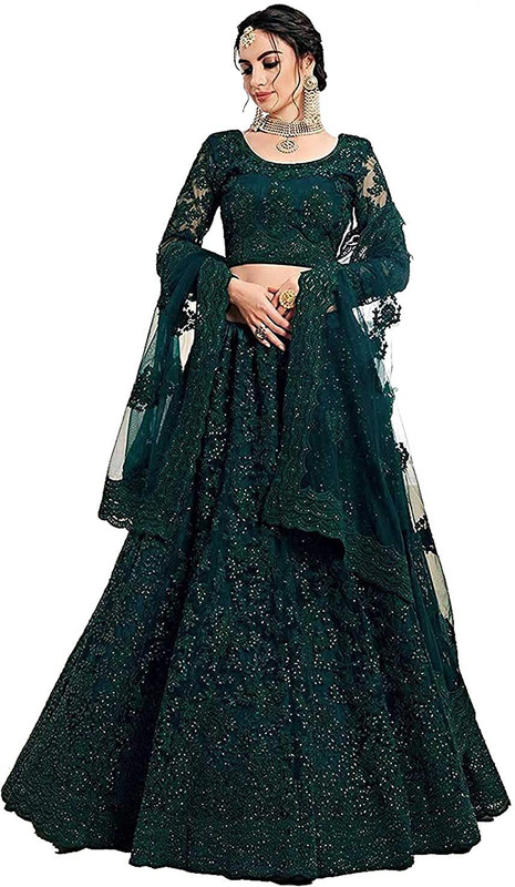 Miara Self Design Semi Stitched Lehenga Choli(Dark Green)