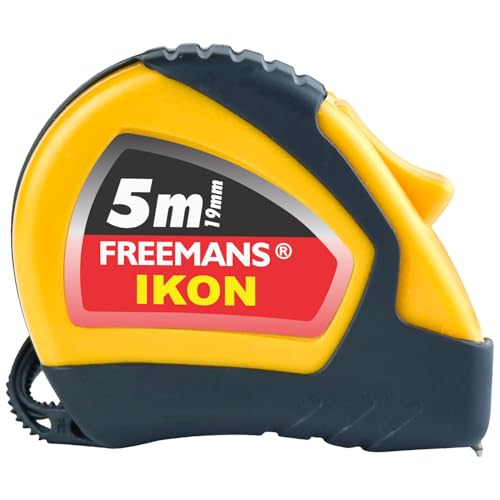 Freemans Ikon 5M:19Mm Steel Inchi Measuring Tape – 5M (Yellow & Black) With Unbreakable Abs Case || Soft Grip Bi-Material Case || Auto-Lock And Belt Clip