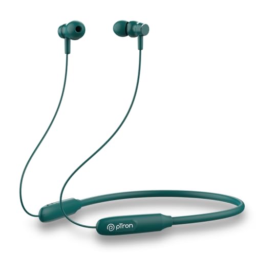 Ptron Tangent Flex Bluetooth 5.3 Wireless In-Ear Headphone With Mic, 38H Playtime, 13Mm Driver, Dual Device Pairing Wireless Neckband, Type-C Charge, Magnetic Buds & Ipx5 Water Resistant(Forest Green)