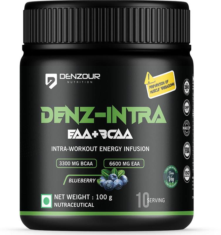 Denzour Nutrition Denz- Intra Workout Powder Energy Infusion Formula With 3300Mg Bcaa, 6600Mg Eaa Bcaa(100 G, Blueberry)