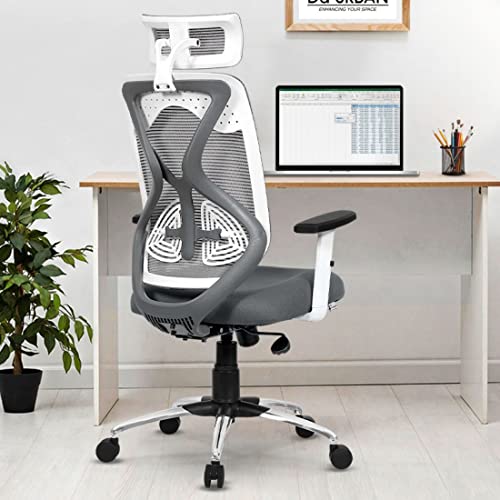 Da Urban® Merlion Office Chair,High Back Mesh Ergonomic Home Office Desk Chair With 3 Years Warranty, Adjustable Armrests,Adjustable Lumbar Support,Tilt Lock Mechanism (Grey)
