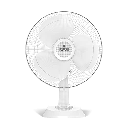 Polycab Aery 400Mm Oscillating Table Fan For Home, Office | Aerodynamic Blades With Cutting Edge Design | 100% Copper Winding Motor | 2 Years Warranty【White】