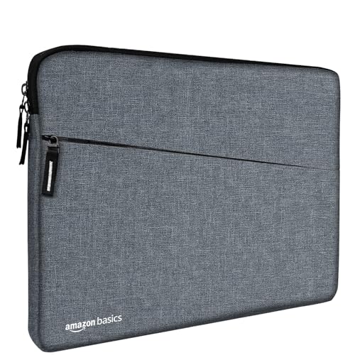 Amazon Basics Laptop Bag Sleeve Case Cover Pouch For Men & Women | 14.1 Inch Laptop/Macbook, Office/College Laptop Bag | Side Handle | Multiple Pockets | Water Repellent | Shock Absorber (Grey)
