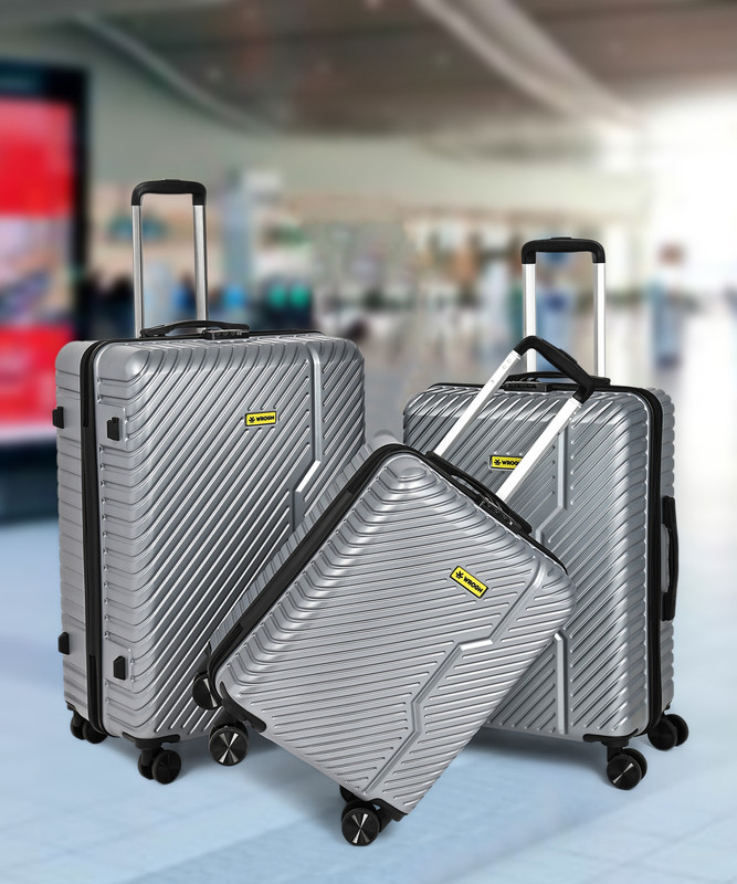 Wrogn Vivid-Light-Weight & Durable Polycarbonate Silver Hard Luggage Check-In Suitcase 8 Wheels – 28 Inch