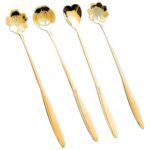 Golden Spoon Set Spoon Dessert Spoon Cutlery Kitchen Tableware Stainless Steel Gold Flower Shape Coffee Spoon With Package Bag, 18Cm, 4 Pcs Different Coffee Spoon