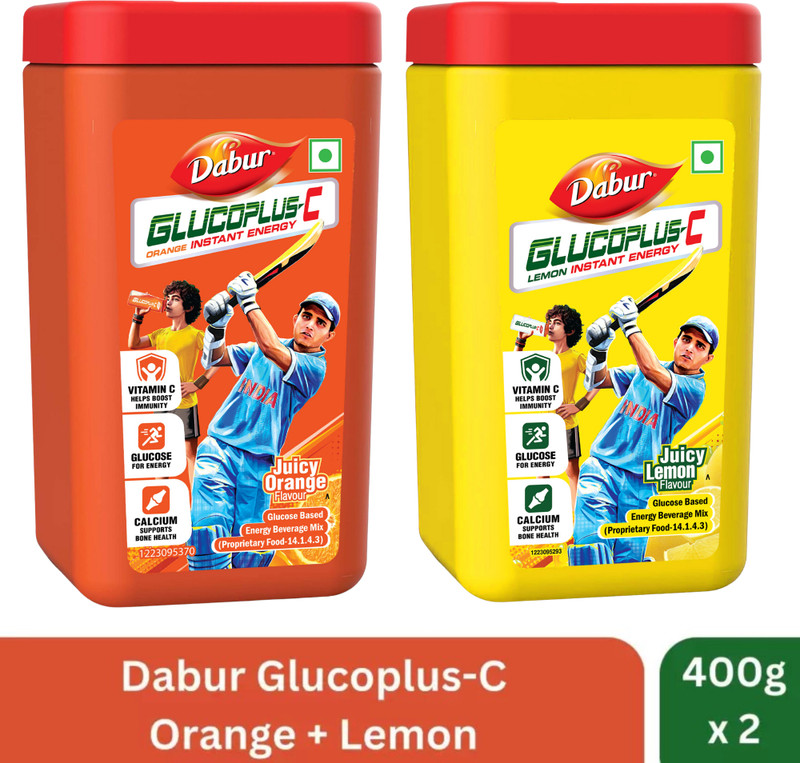 Dabur Glucoplus-C Instant Energy Glucose (Lemon + Orange Powder) Energy Drink(2X400 G, Lemon+Orange Flavored)