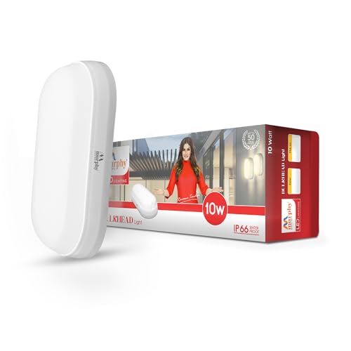 Murphy 10W Led Oval Shape Bulkhead Wall Lamp | Ip66 Waterproof Outdoor Light For Gardens, Porches & Bathrooms | Cool White, Pack Of 1 | 2-Year Warranty