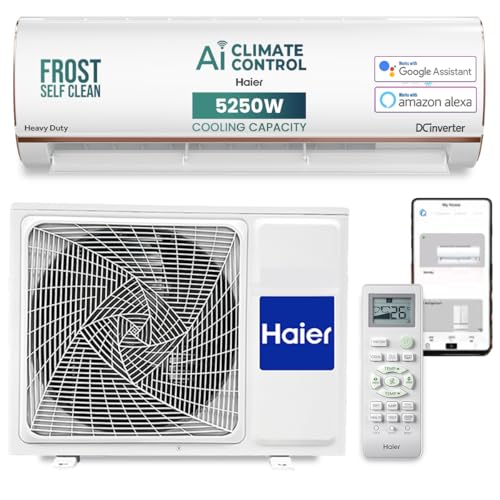 Haier 1.5 Ton 4 Star Ai Climate Control Smart Split Ac (5250 Watts, Copper, Wi-Fi, 4-Way Swing, Triple Inverter, 7 In 1, Frost Self Clean, Hd Filter, Cools At 60°C – Hsu18K-Pyair4Bn-Inv, White)