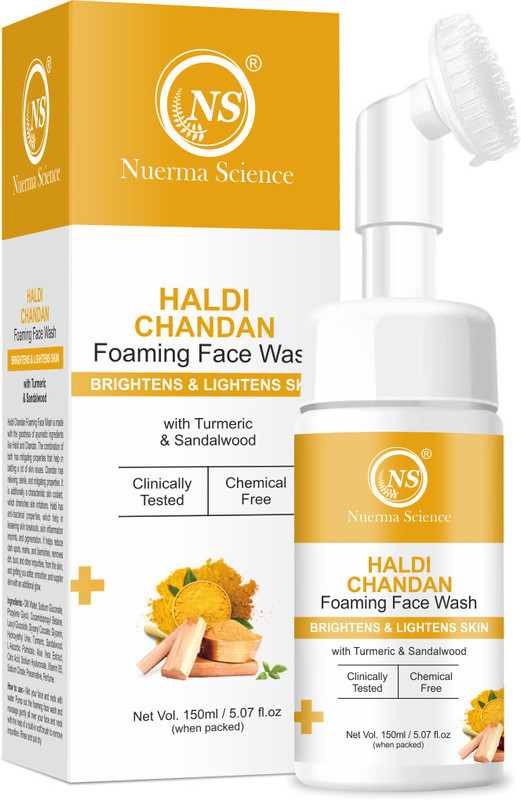 Nuerma Science Haldi Chandan Foaming Facewash With Vitamin C (Mild With No Tear Formulation) For Skin Brightening, Dark Spot Corrector, Tanned Skin, Excess Oil Removal, Dryness Control & Glowing Skin Tone Face Wash(150 Ml)