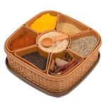 Stewit Plastic Square 7 Sections Multipurpose Masala Rangoli Dabba Box Set, Spice Box Set – Brown (Masala Box – 7 In 1)