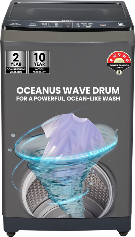 Haier 8 Kg Powerful Storm Pulsator, Custom Wash Cycles With Quick Wash, Near Zero Pressure Technology, Dual Magic Filter Fully Automatic Top Load Washing Machine Black, Grey(Hwm80-826Dnzp)