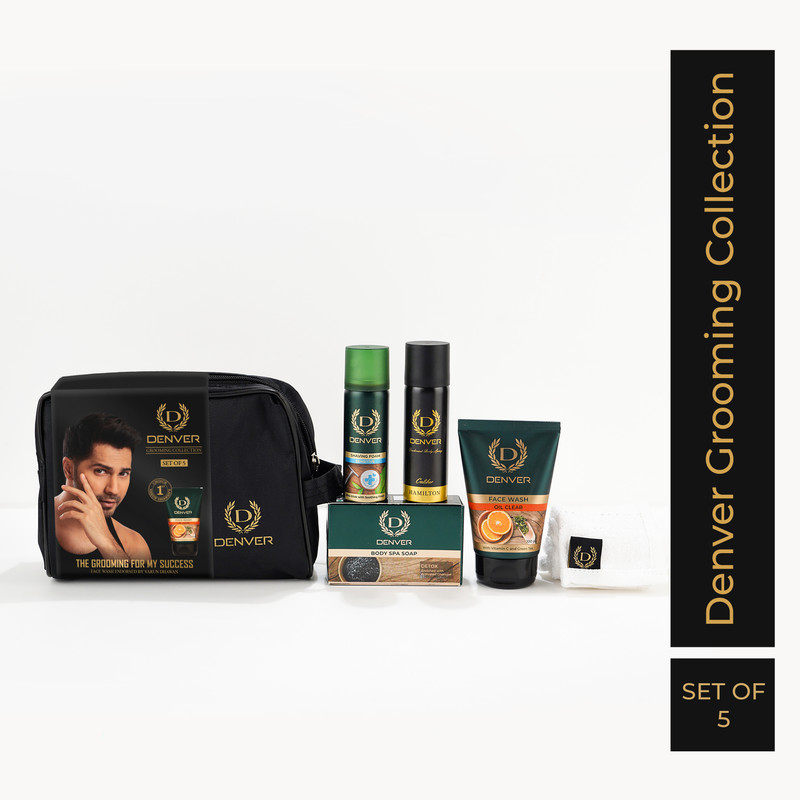 Denver Men’S Travel Grooming Kit- Nano Deo, Facewash,Body Spa Soap,Shaving Foam,Towel(5 Items In The Set)