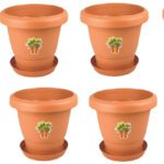 Flipkart Smartbuy Heavy Duty Plastic Garden Planters With Bottom Tray (Pack Of 8 ) Plant Container Set Plant Container Set(Pack Of 8, Plastic)