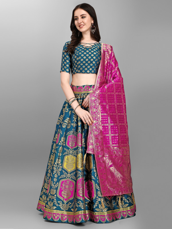 Purvaja Printed Semi Stitched Lehenga Choli(Multicolor)