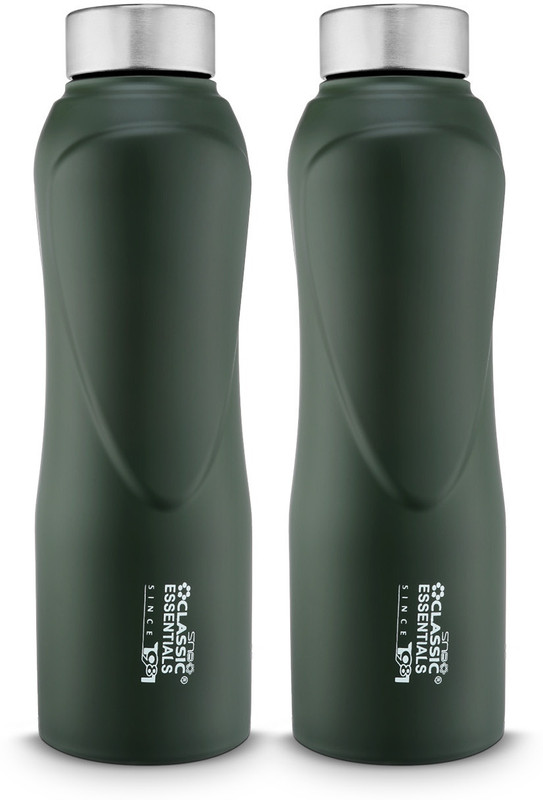 Classic Essentials Stainless Steel Inox Puro Water Bottle For Fridge, School, Home, Office, Travel, 1000 Ml Bottle(Pack Of 2, Green, Steel)
