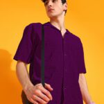 Indiclub Men Self Design Casual Maroon Shirt