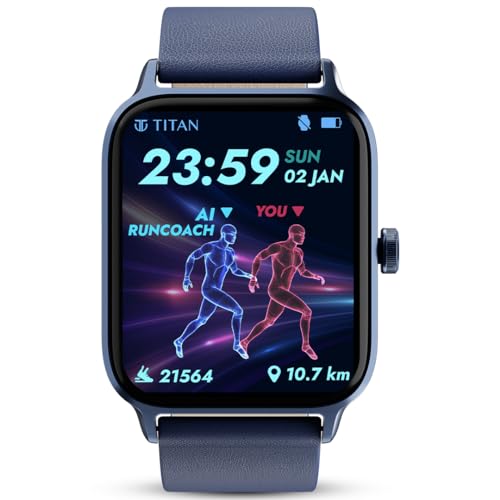 Titan Traveller With 1.78″ Superior Amoled Display|India’S First Fitverse Smartwatch|Built-In Gps|Singlesync Bt Calling|Built-In Alexa|Music Storage With Tws Connect|Body Energy Count,Deep Blue