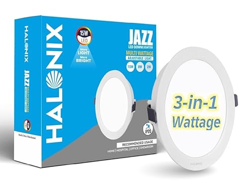 Halonix Jazz Dimmable 15W,8W,2W Multi-Wattage 3-In-1 Ceiling Light For Hall | Cutout- 4 Inch| Recessed Ceiling Light | Ceiling Lights For Room | Pack 1