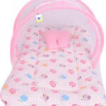Toddylon Cotton Baby Bed Sized Bedding Set(Pink, 1 Baby Mosquito Netbed, 1 Cushioned Pillow)