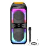Ptron Fusion Beats 40W Karaoke Bluetooth Party Speaker With Loud & Clear Stereo Sound, Vivid Rgb Lights, 3 Mtr Wired Mic, Bt/Usb/Sd Card Playback, Portable Speaker & Type C Fast Charging (Royal Black)
