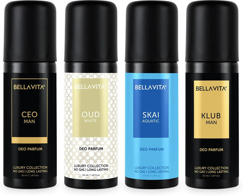 Bellavita Organic Deo Parfum Travel-Size Gift Set|4X50 Ml|Long Lasting Body Deodorant Spray – For Men & Women(200 Ml, Pack Of 4)