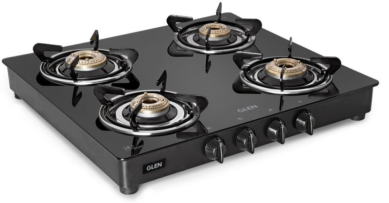 Glen Crystal Black Glass Manual Gas Stove(4 Burners)