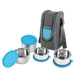 Cello Steelox Stainless Steel Lunch Box Set Of 4 With Bag (Capacities – 225Ml, 375Ml X 2, 550Ml), Blue | Tiffin Box With Jacket | Leakproof | Easy To Carry | Ideal For Office, School, College