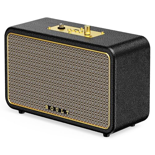 Boult Newly Launched Retroamp Z40 With 40W Bluetooth Speaker With Dual Dynamic Drivers, 14Hrs Playtime, Rugged Leather Body, Type-C Charging, Karaoke Mic Input, Btv 5.3 Portable Speaker (Royal Gold)