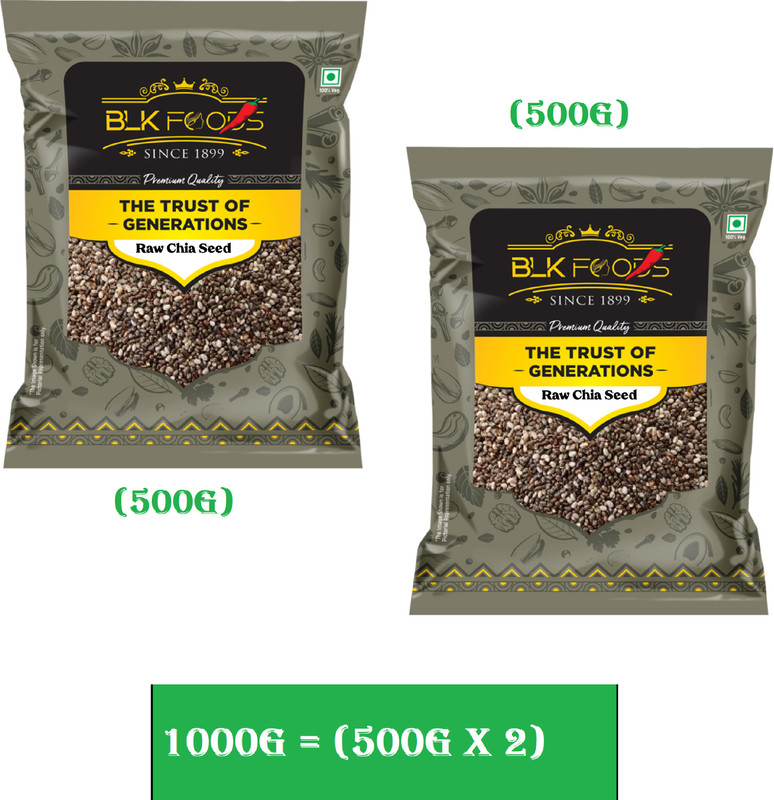Blk Foods Select 1000G Raw Chia Seeds For Eating (500G X 2) Chia Seeds(1000 G, Pack Of 2)