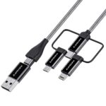 Ambrane 6-In-1 60W Fast Charging Cable With Micro, Type C & Iphone Support, Compatible With All Devices, Pd Technology, Data Transmission, Unbreakable Braided, Tangle Free 1.5M(Hexa15, Black)