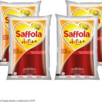 Saffola Active, Rich In Omega 3 & Oryzanol, Multi-Source Edible Rice Bran & Soyabean Blended Oil Pouch(4 X 1 L)