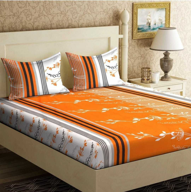 Decent Home 140 Tc Microfiber Double Floral Flat Bedsheet(Pack Of 1, Orange)